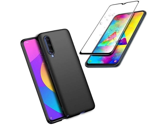 Kit Carcasa y Protector de Cristal 5D Full Cover Xiaomi Mi 9 Lite Silicona Negro