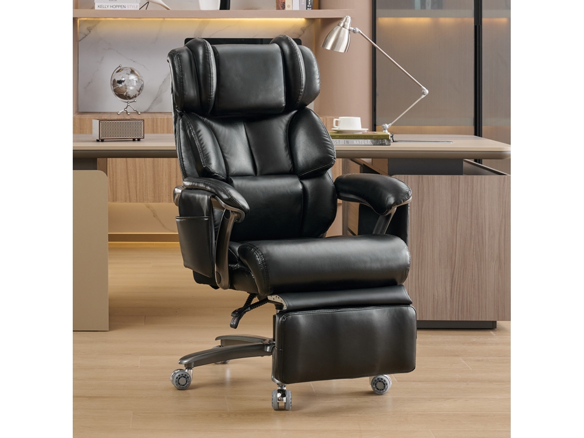 Cadeira Xxl Ergonomica Massagem E Aquecimento, Apoio Pés – Preta 150kg