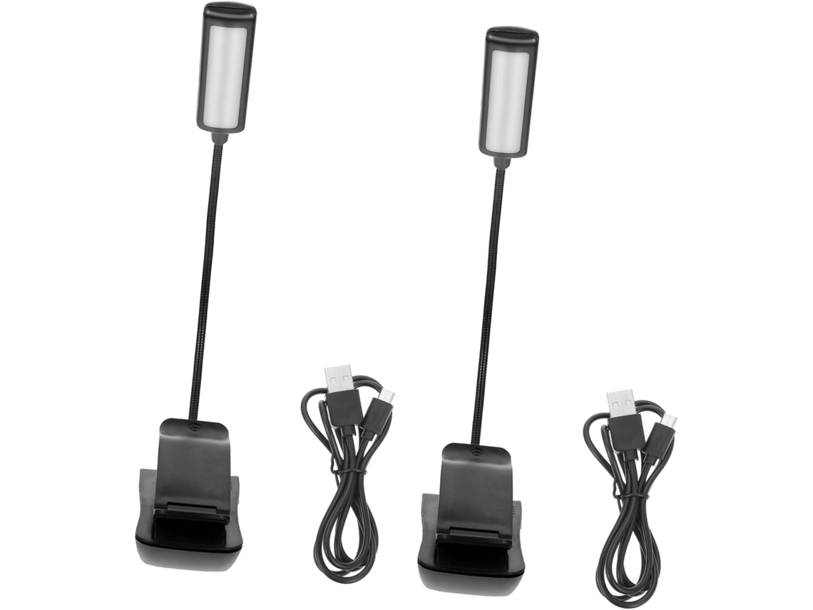 Juego De 2 Luces De Lectura Led Recargables Con Clip, Luz Musical Ajustable, Diseño Negro.