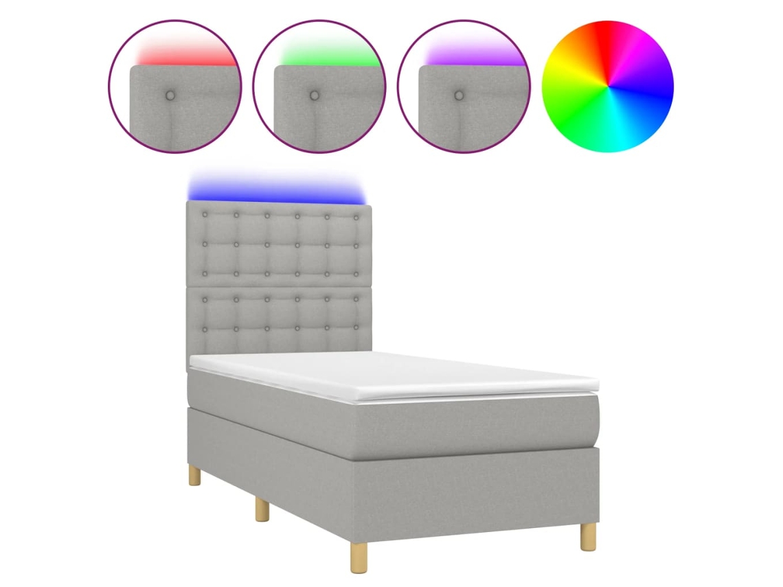 Maison Exclusive - Cama Box Spring Colchón Y Luces Led Tela Gris Claro 80x200 Cm