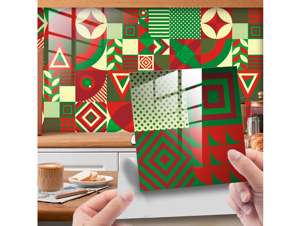 Pegatinas de azulejos navideños con motivo geométrico, decoración para cocina (24 hojas) Kofihety