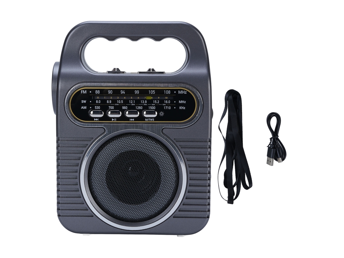 Radio Portátil Retro Fm Am Sw Con Altavoz Bluetooth Y Linterna, Funciona Con Pilas, Color Gris.