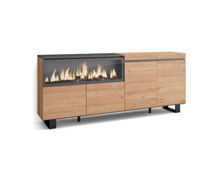 Aparadores para salón, 210, 4 Puertas, Chimenea eléctrica XXL, Diseño industrial, Roble SKRAUT HOME