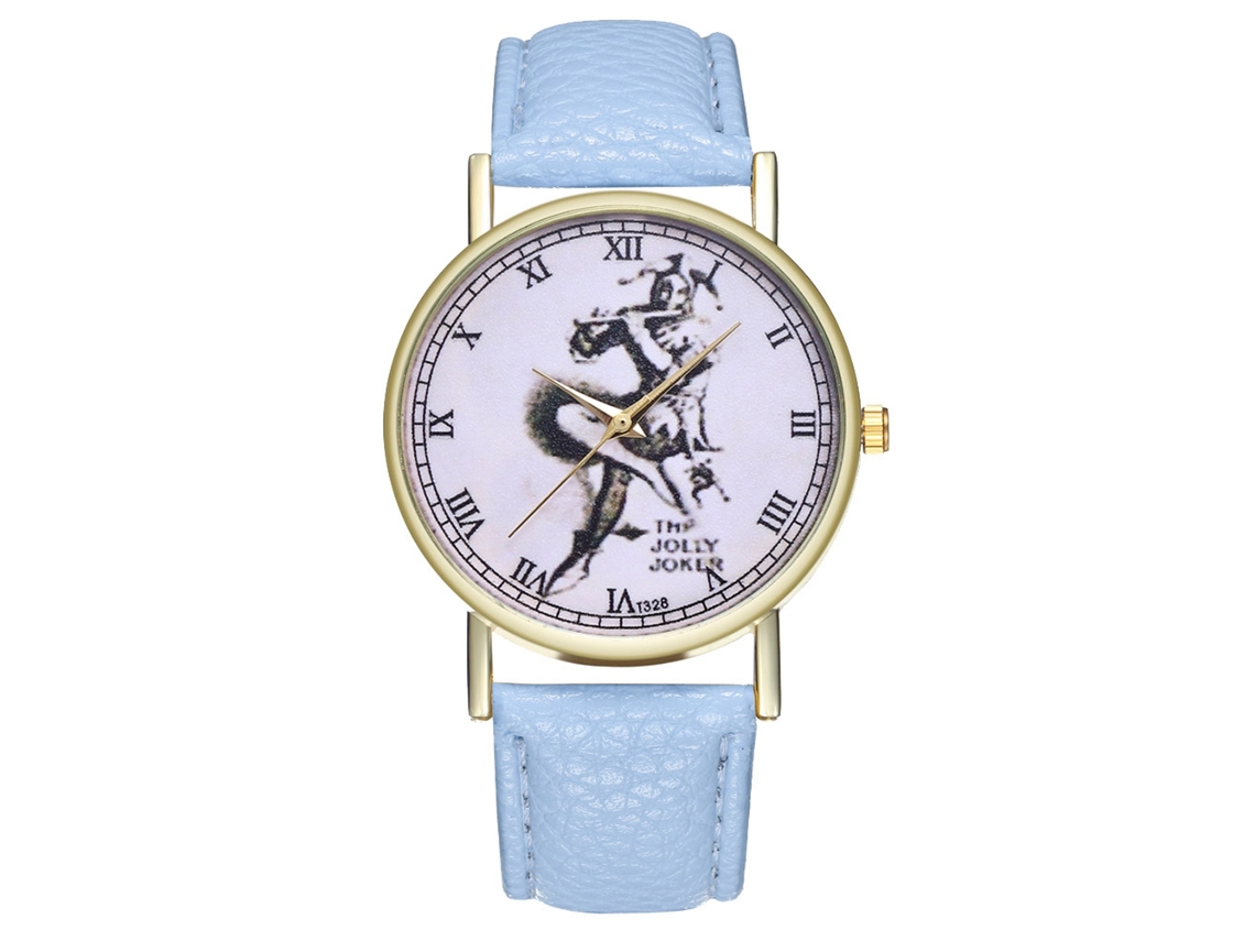 Reloj De Pulsera Unisex Zhoulianfa, Estampado De Payaso, Piel Sintética Azul Claro, Números Romanos.