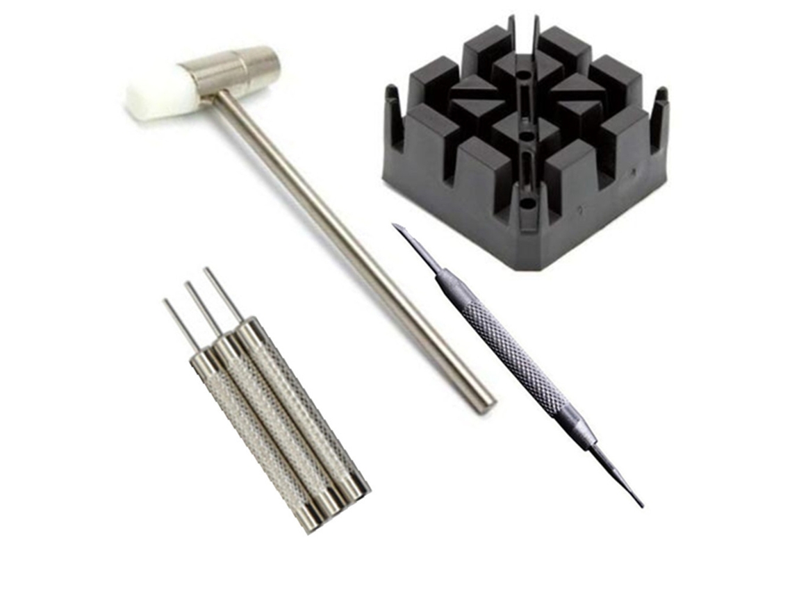 Kit De Remoção De Pulseira De Relógio Ferramenta Portátil Martelo Bloco Remover Pino Mola Preto
