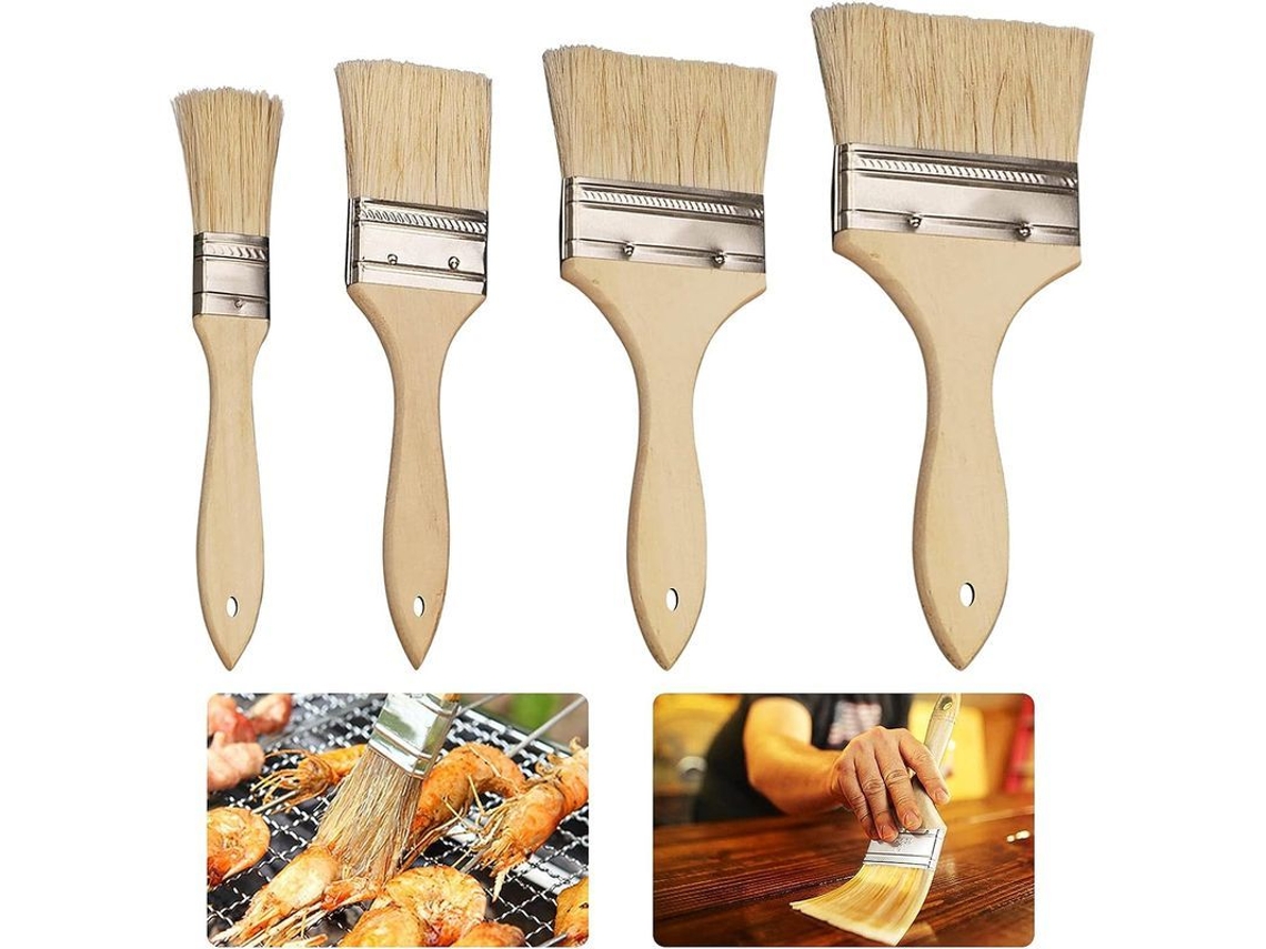 2026-pinceles De Pintura Planos 4 Piezas Con Mango De Madera Tamaños 1", 2", 3", 4" Para Pintura De Paredes Y Madera