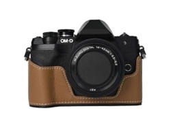 Estuche de cuero texturizado compatible con la cámara Olympus OM DE M10 Mark III, batería fácil de reemplazar Facpoet