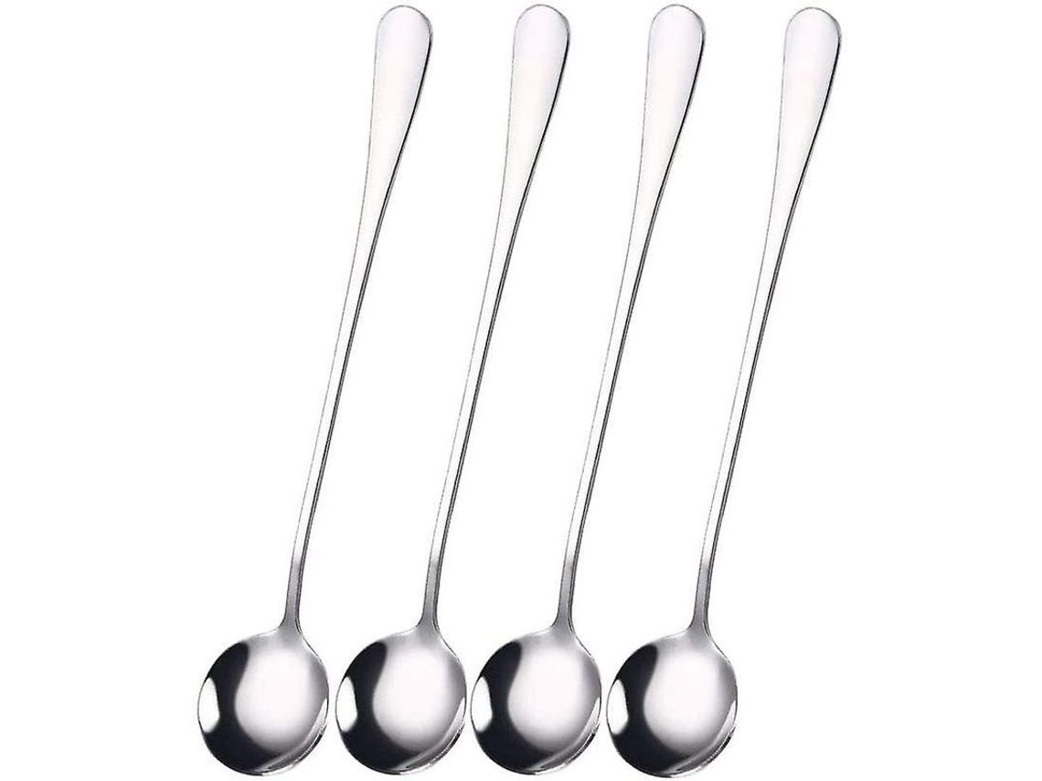 Cucharas largas de acero inoxidable para mezclar cócteles y batidos, 4 unidades.