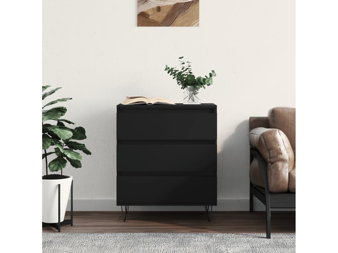 Aparador De Madera Contrachapada Negro 60x35x70 Cm