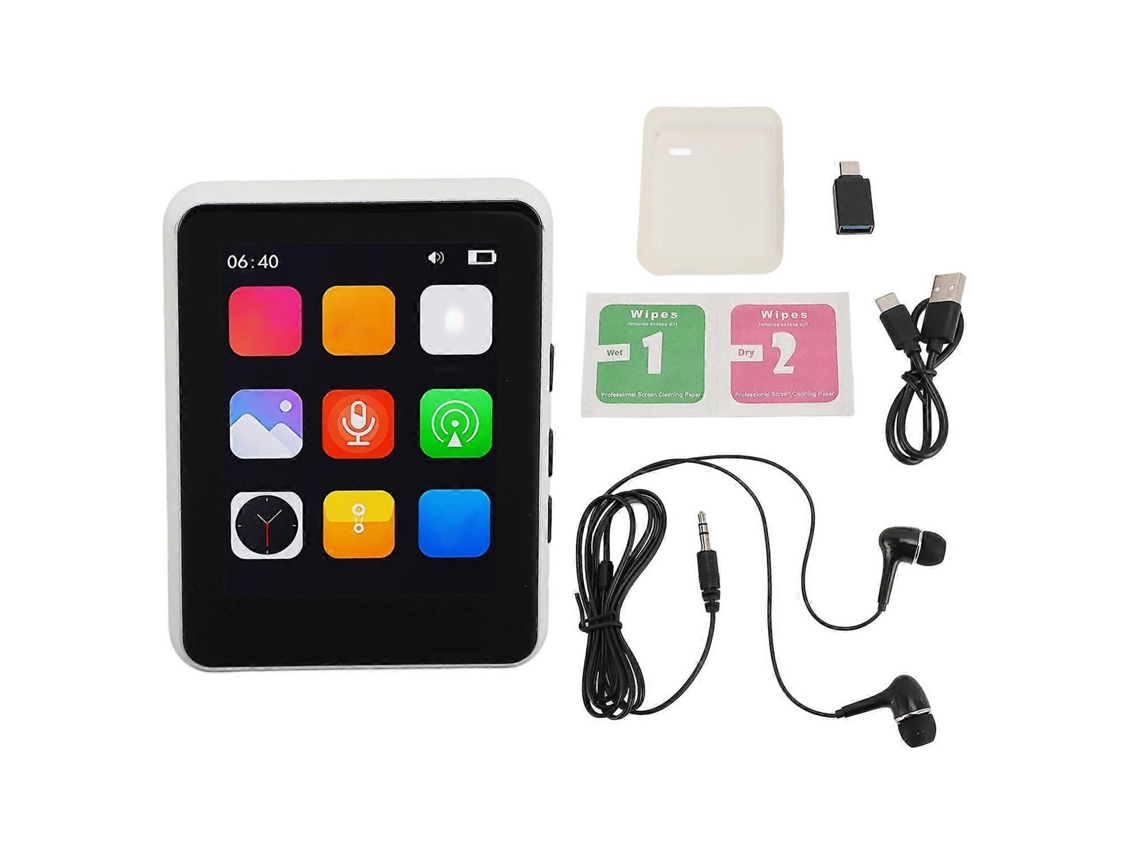 Reproductor MP3 de 2,4 pulgadas con pantalla táctil, altavoz portátil de alta fidelidad, radio FM y grabadora de voz, auriculares Chennnls