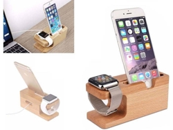 Soporte de Carga Dock para iPhone / Apple Watch Madera Bambú