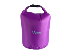Mochila impermeable morada de 70 litros para acampar.