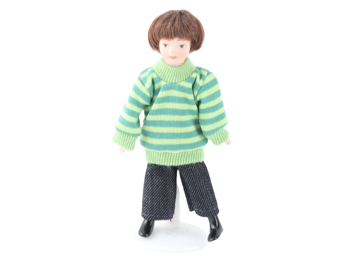 Ats-muñeco Niño En Escala 1:12 Con Jersey Verde Y Pelo Marrón, Figura Miniatura Para Decoración De Casas De Muñecas