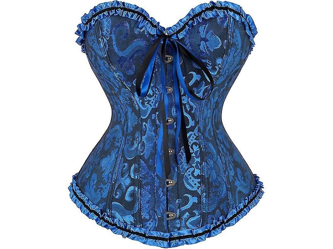 Corset Sexy Floral Para Mujer Con Encaje En La Espalda Talla Plus Lencería Top Ucm Xl Azul