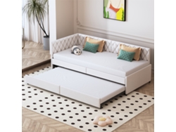 Cama Doble De 90x200 Cm, Tapizada, Tipo Sofá Cama, Con Somier De Láminas, Plegable, Con Ruedas, Tapizada En Terciopelo Beige