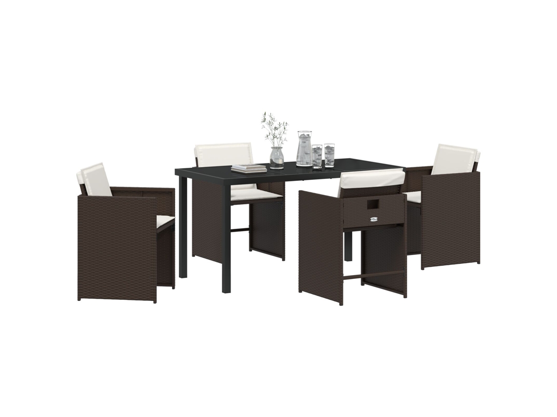 Juego de comedor de jardín de 5 piezas con cojines de ratán marrón y poliéster Lovely Home