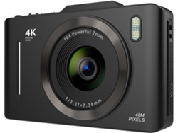 Cámara digital 4K HD con zoom de 16x y luz de relleno, color negro