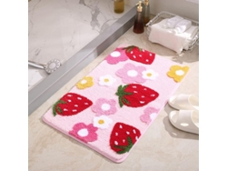 Alfombrilla De Baño Suave Y Cómoda Con Diseño De Fresa, Lavable Y Antideslizante, Color Rosa, 24x35 Pulgadas.
