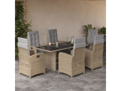 Juego de comedor de jardín de 7 piezas con cojines, mimbre sintético beige, DKD Home Decor
