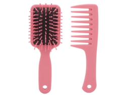 2026-conjunto De 2 Pentes E Escovas Para Cabelo: Massagem Do Couro Cabeludo, Paddle E Dentes Largos, Seco/úmido, Rosa