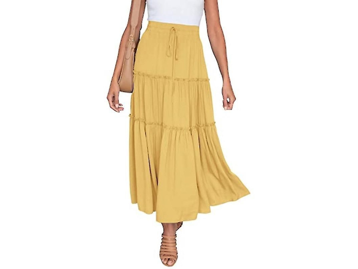 2026-falda Midi Boho Plisada Asimétrica Para Mujer Verano Casual Color Sólido Ligera Y Cómoda
