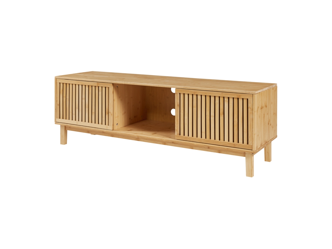 Mueble de TV Ypäjä con 2 puertas corredoras bambú 150x42x50cm - Natural [EN.CASA]