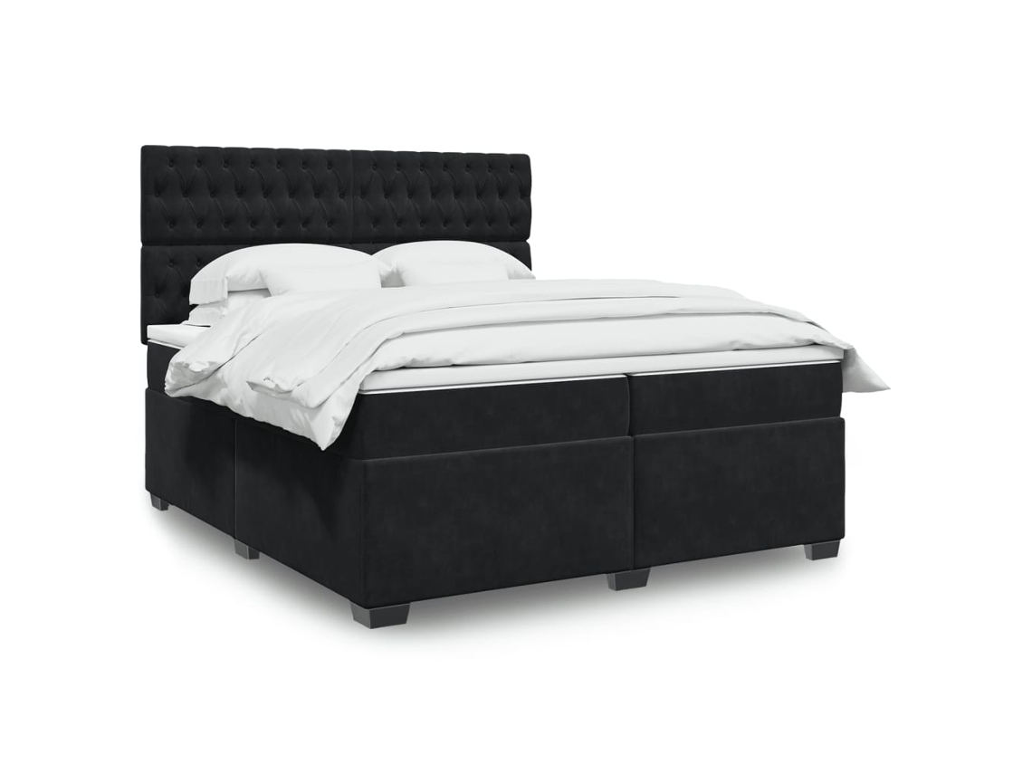 Cama Box Spring Con Colchón Terciopelo Negro 200x200 Cm