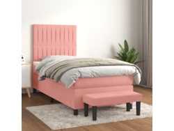 Estructura De Cama Con Muelles/Colchón 90X200 Cm Terciopelo Rosa