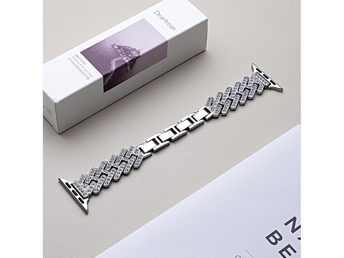 Bracelete Para Apple Watch 46/49/45/44mm - Metal Formato H Com Textura Sarjada E Perfurada Prateada