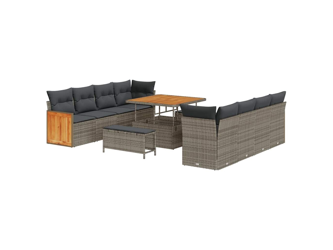 Maison Exclusive - Juego de sofás de jardín con cojines, 12 piezas, mimbre gris, Pe
