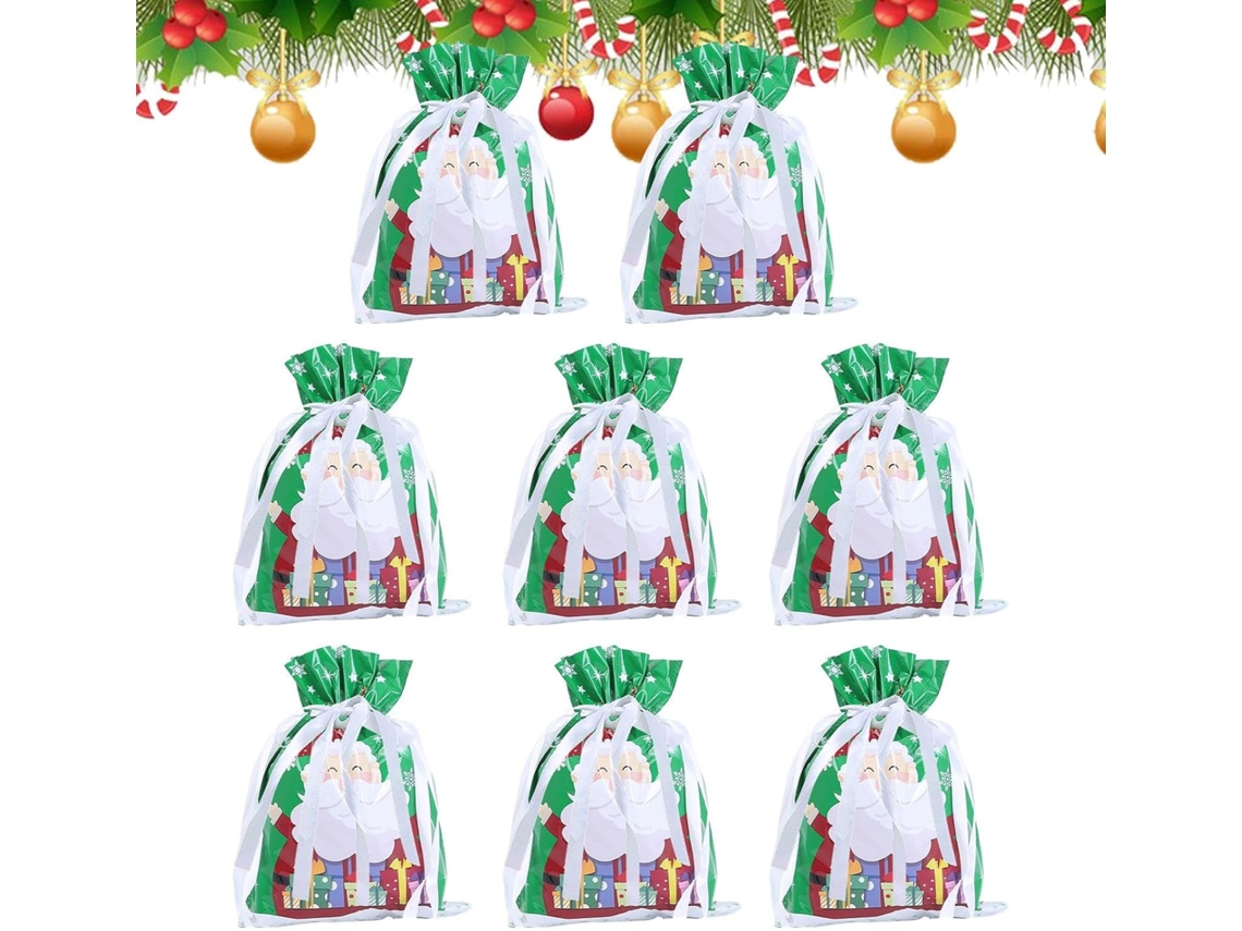 Bolsas de regalo navideñas con cordón | Juego de 8 bolsas de regalo con cordón, detalles festivos, decoración Vayotoy
