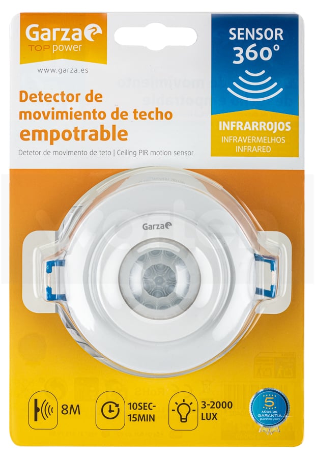 Detector Movimiento Techo garza 430040 infrarrojo power empotrable 360º lanco color blanco