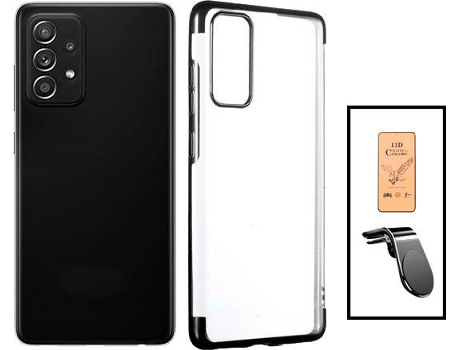 Kit Cristal Templado CeramicGlass Full Cover, Funda SlimArmor y Soporte Magnético L Safe Driving Coche Samsung Galaxy A52s 5G PHONECARE Negro
