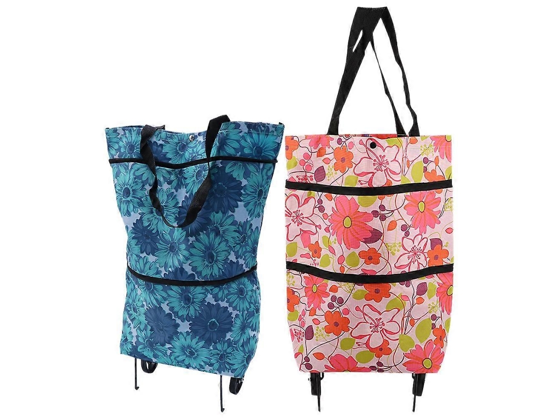 Juego de 2 bolsas de compra plegables con ruedas para almacenamiento y organización GOKOCO