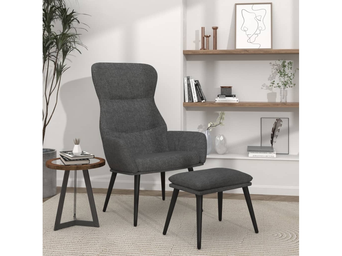 vidaXL Sillón de relax con reposapiés tela gris oscuro