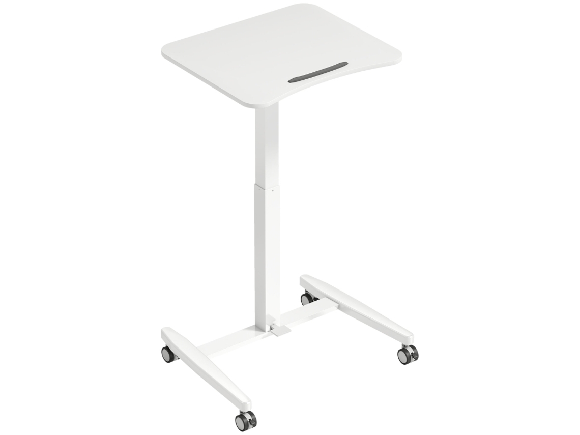Mesa Regulable En Altura Con Ruedas, Tablero Inclinable Y Mecanismo De Bloqueo Blanco.