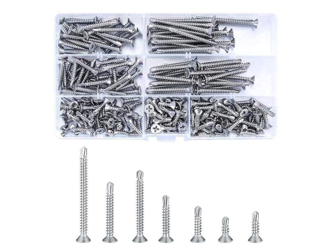 125 Tornillos Autorroscantes De Acero Inoxidable, Cabeza Plana En Cruz, M4. De 2*13 Mm A 50 Mm, 7 Tamaños.