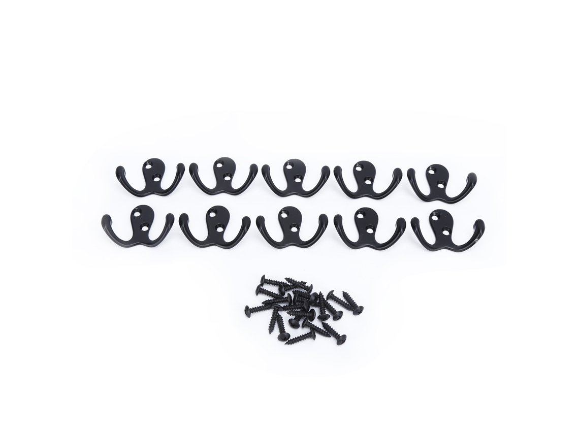 10 Ganchos De Pared Dobles, Aleación De Zinc Anti-morado, Para Abrigos, Ropa, Llaves, Color Negro.