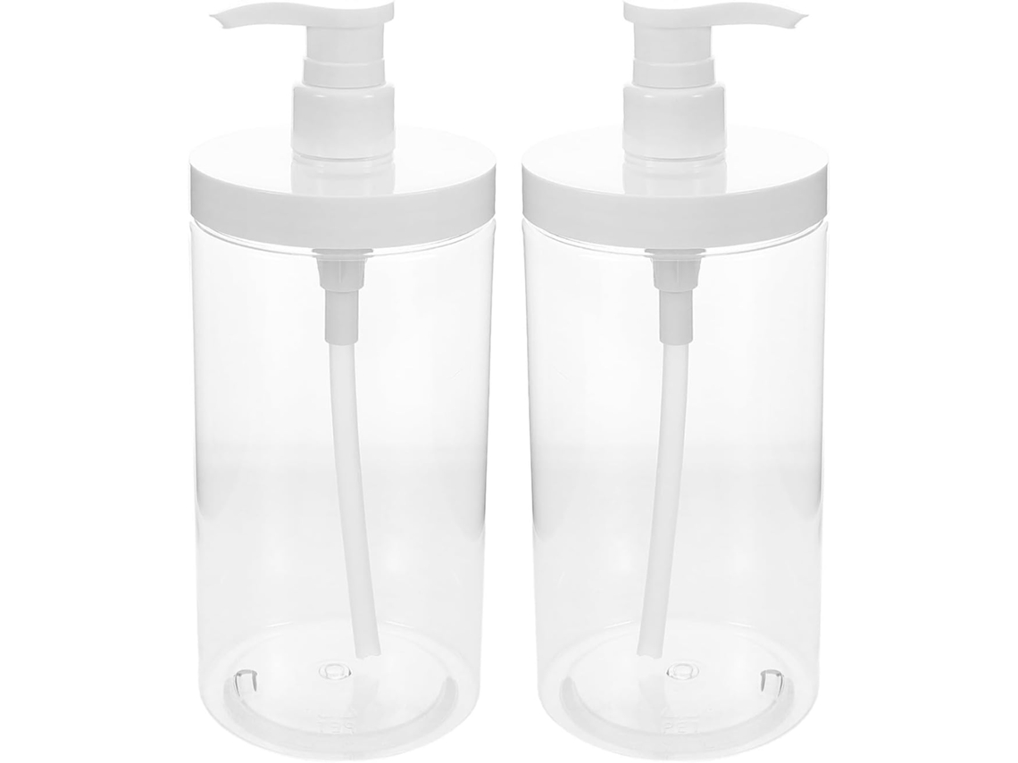De 2 Frascos De Viagem Recarregáveis Com Bomba Dosadora, Transparentes, De 1000 Ml, Em Plástico Sólido.