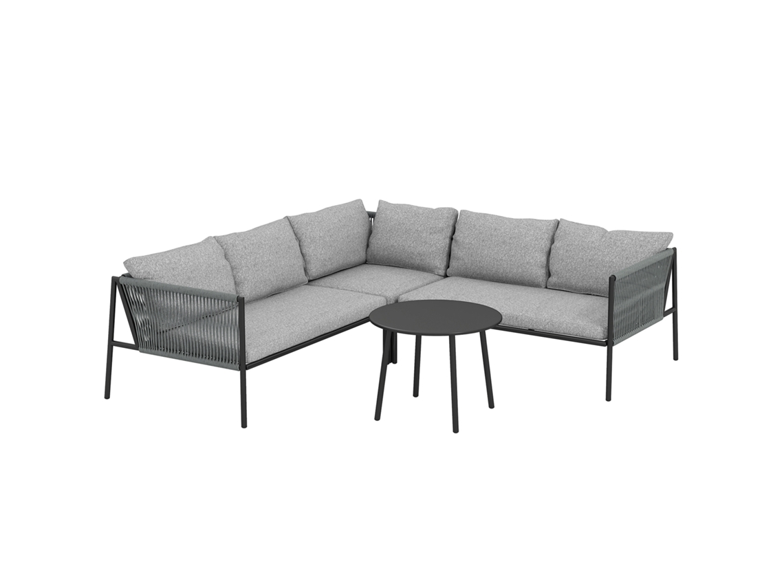 Conjunto De Jardín De Ratán, Sofá Esquinero, 2 Sofás, Mesa Gris Oscuro.