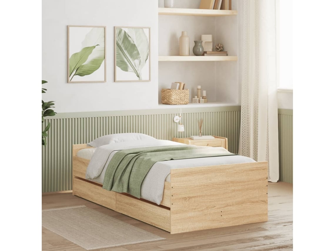 Estructura De Cama Con Cajones Roble Sonoma 90x190 Cm