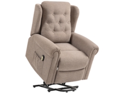 Sillón reclinable eléctrico para personas con control remoto, alto y capitoné en color marrón claro.