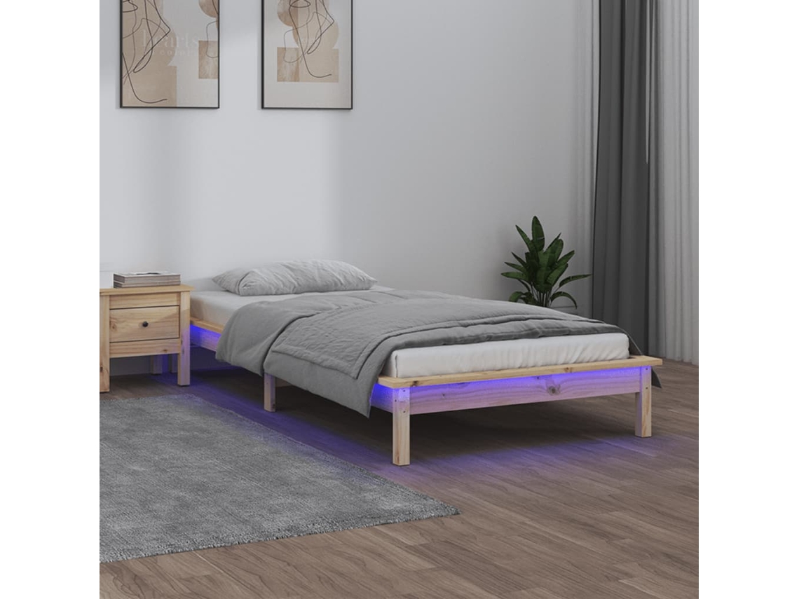Estructura De Cama Con Led Madera Maciza 75x190 Cm
