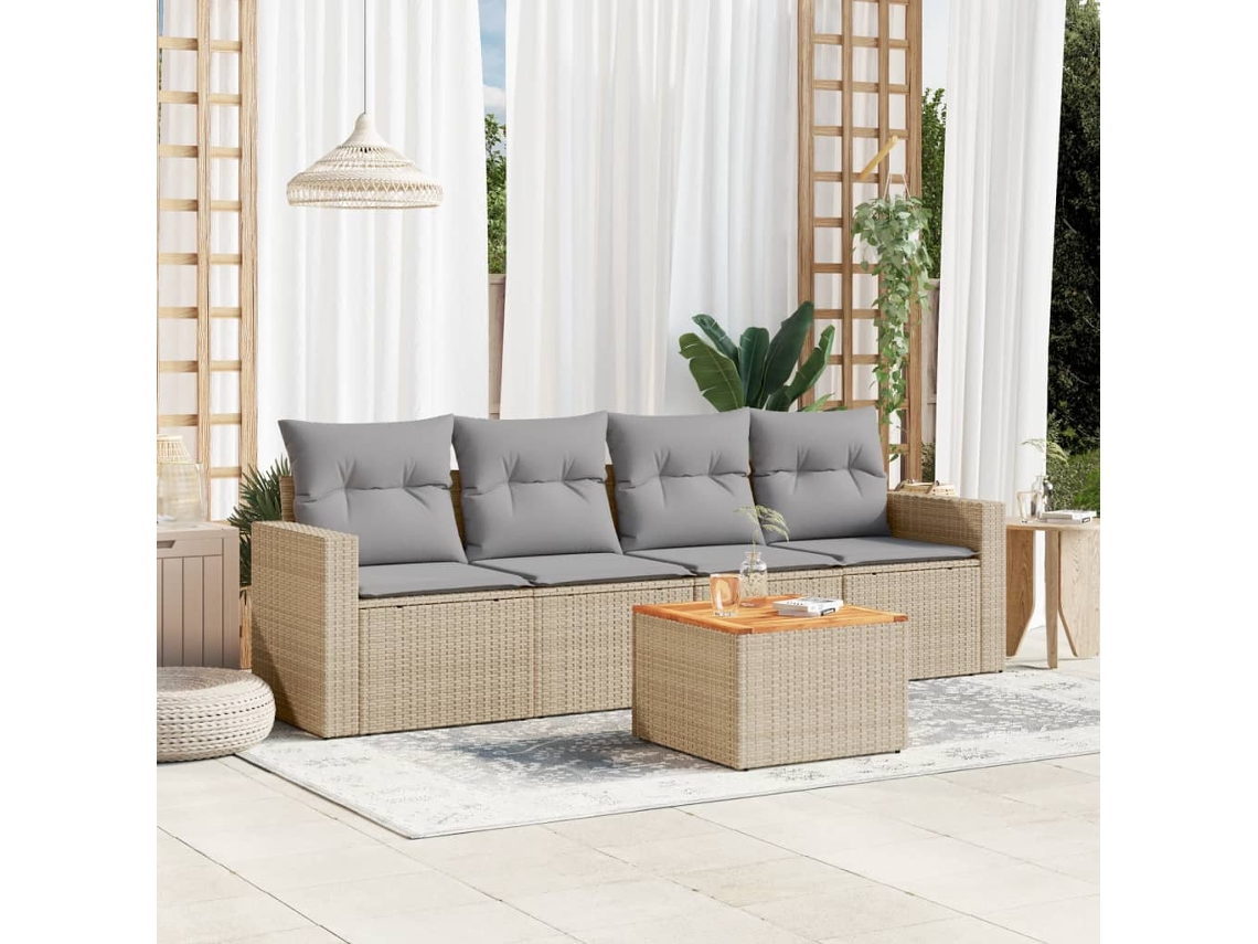 Conjunto de sofá de jardín de 5 piezas con cojines en mimbre beige mixto DKD Home Decor