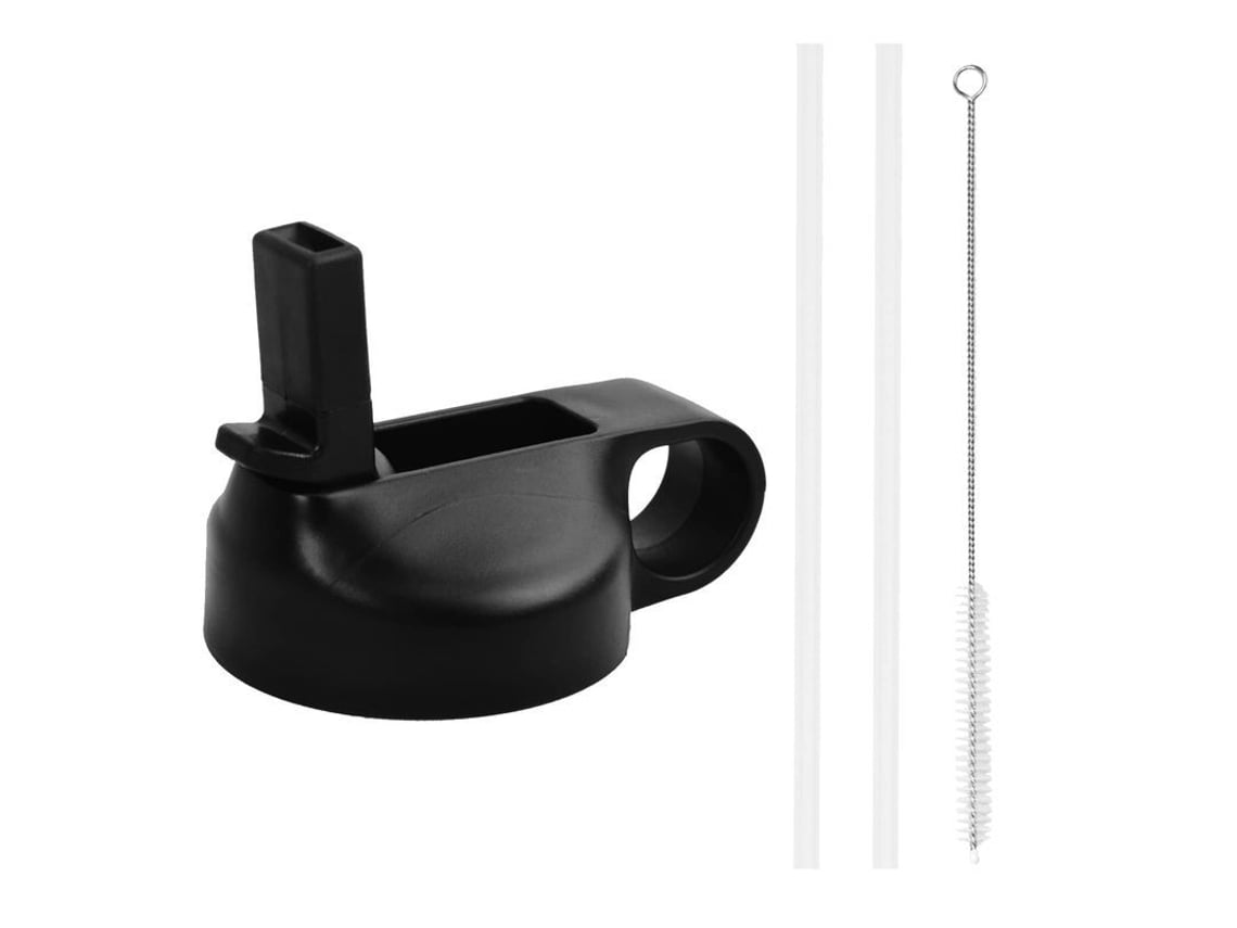 Rebe-tampa con pajita para botella ancha, tapa extraíble con anillo para el dedo, repuesto a prueba de fugas (negro)
