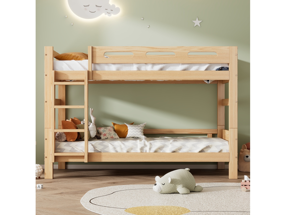 Litera de 90x200 cm en pino macizo, divisible en 2 camas individuales, estilo natural
