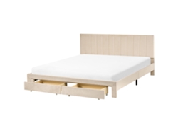 Cama De Casal Beliani Lonzac De Veludo Creme 180x200
