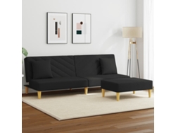 Sofá Cama De 2 Plazas Con Almohadas Y Taburete Tela Negro
