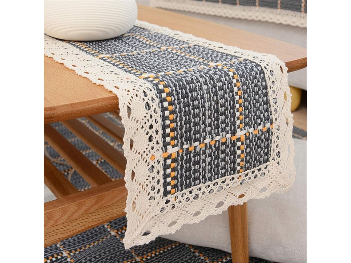 2026-mantel De Mesa Rústico De Algodón Y Lino, 30x178 Cm, Gris, Diseño Macramé, Lavable A Máquina