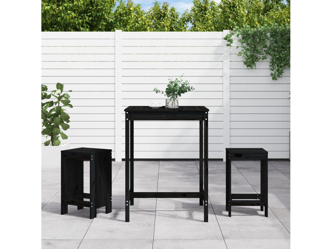 Pcs Conjunto De Bar Para Jardim Pinho Maciço Preto Dkd Home Decor
